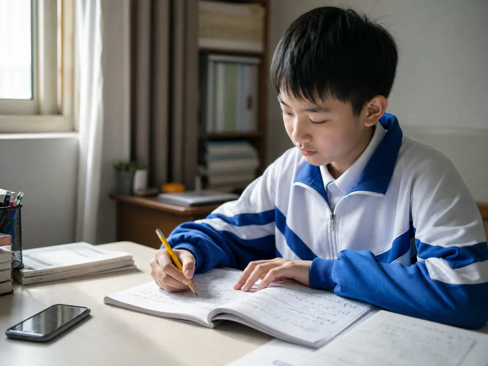 学生在书桌前使用哈基米完成作业错题订正
